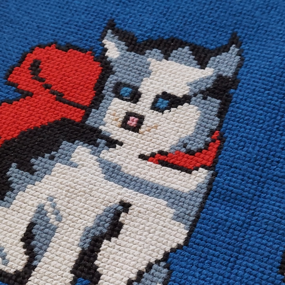 Vintage Needlepoint Cat Tapestry Unframed